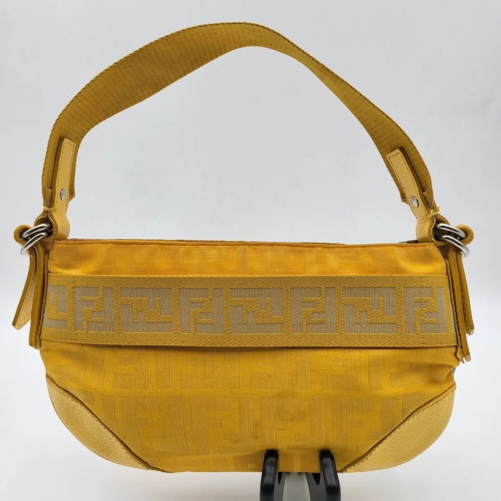 Fendi Yellow Zucca Tessuto palmati Baguette Shoulder Handbag..Authentic w/COA. - Picture 2 of 15
